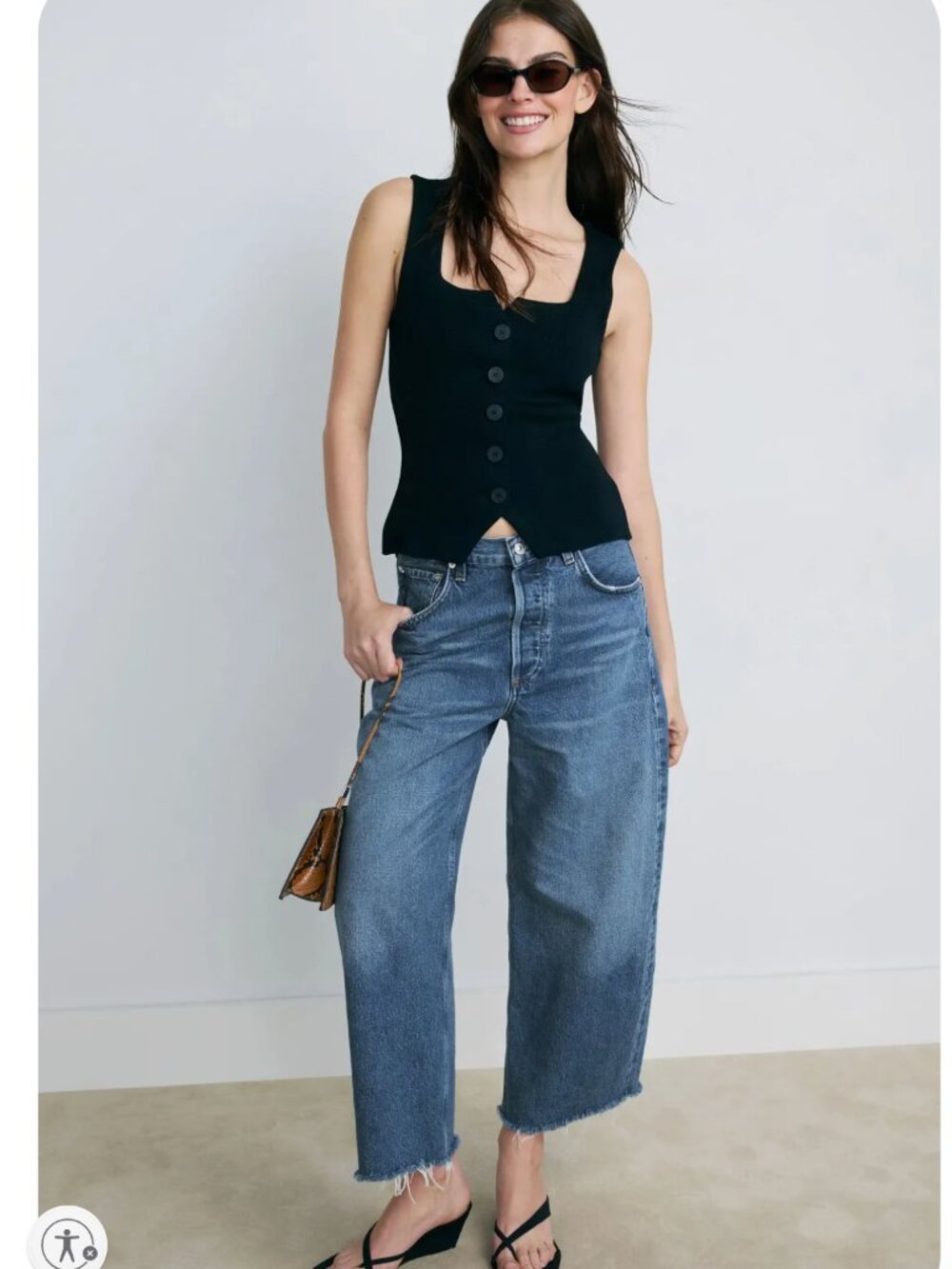 Citizens of Humanity Ayla Raw Hem Cropped Wide Leg Jeans Size 28